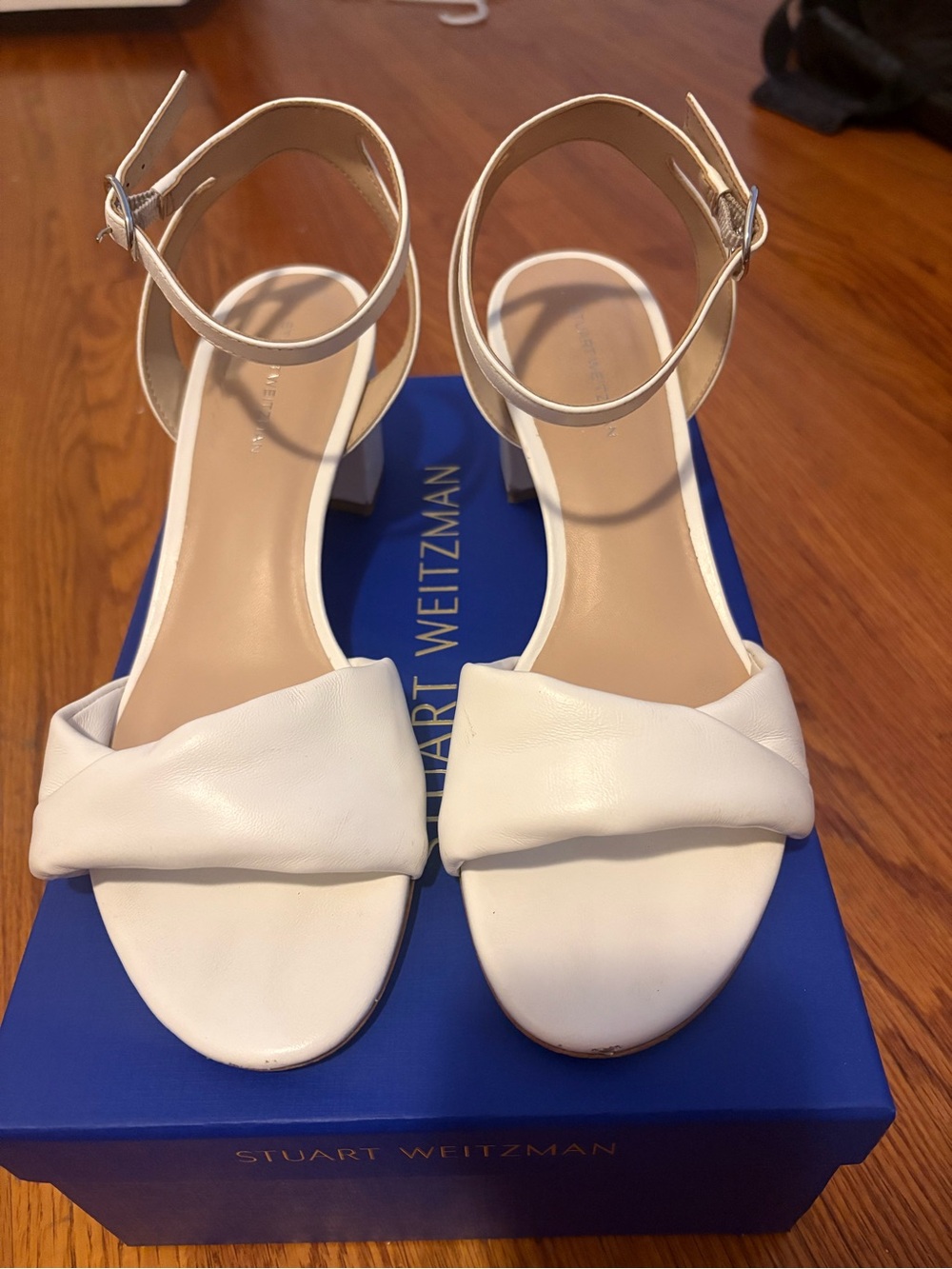 Stuart Weitzman White Braided Strap Slide Sandal